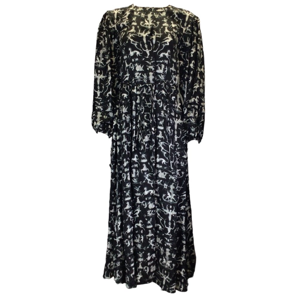 PATOU BLACK / WHITE FAIRY TALE PRINT BUTTONED MAXI DRESS